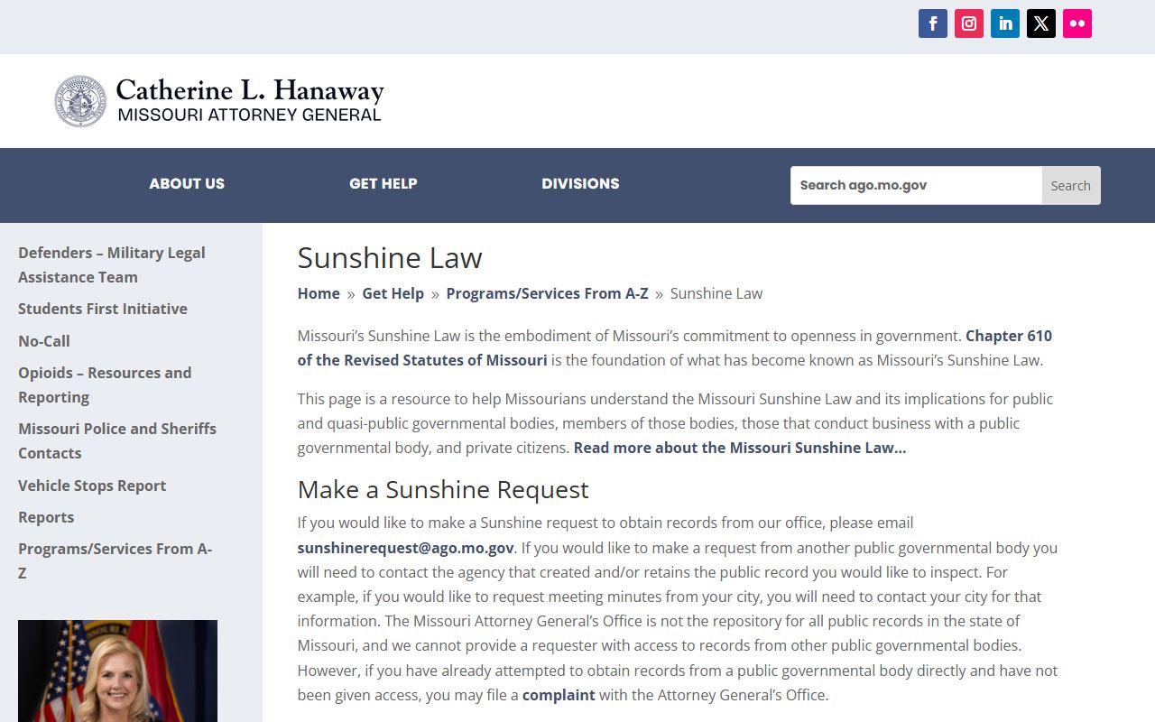 Shelby County booking photo request Missouri Sunshine Law guidance
